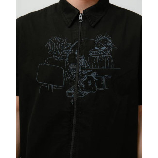 WE ARE NOT FRIENDS ZIP SHIRT BLACK